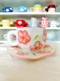 Peach Chunky Floral Cup and Saucer Set