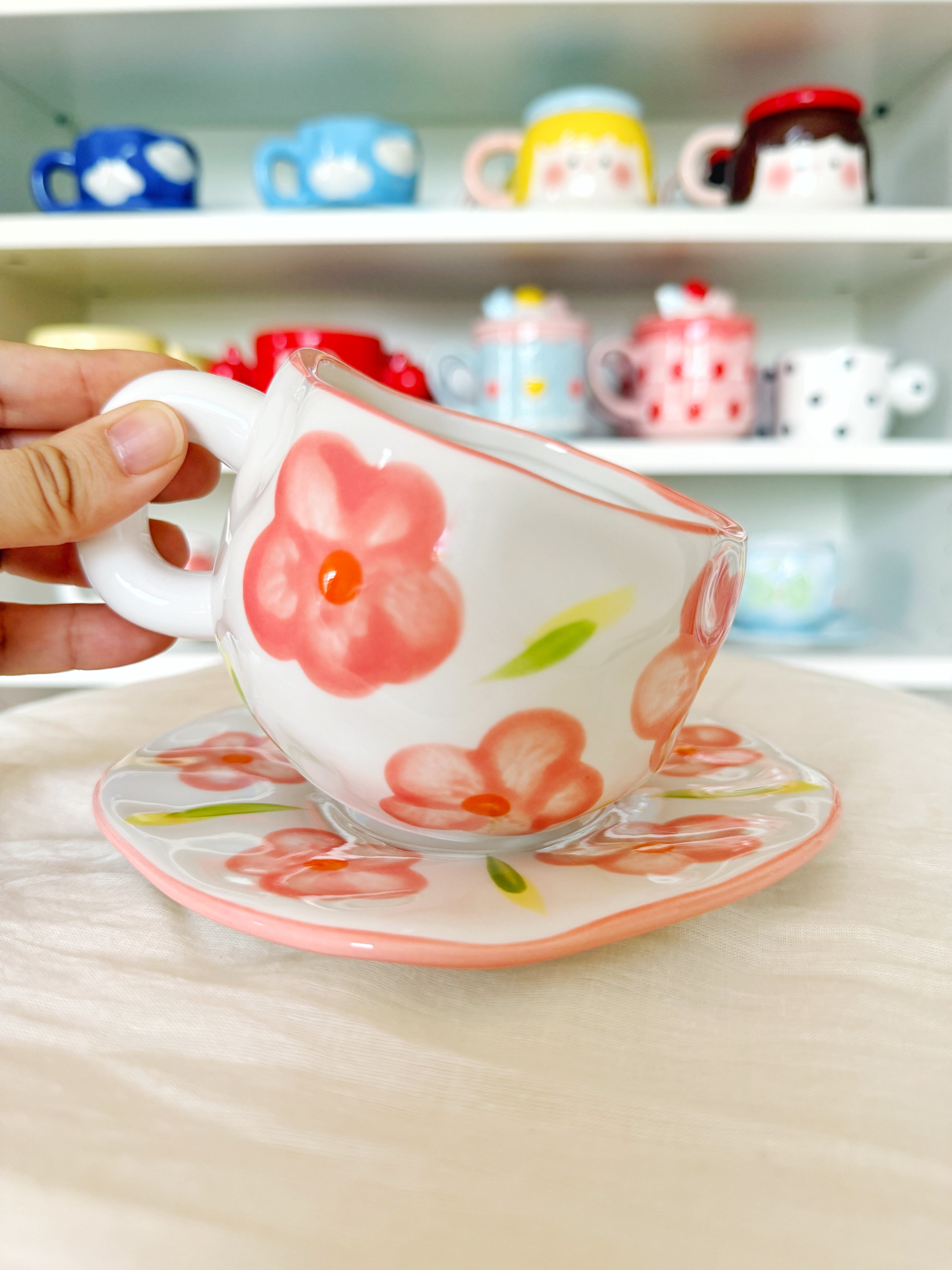 Peach Chunky Floral Cup and Saucer Set