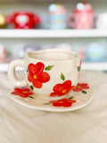 Red Chunky Flower Cup and Saucer Set