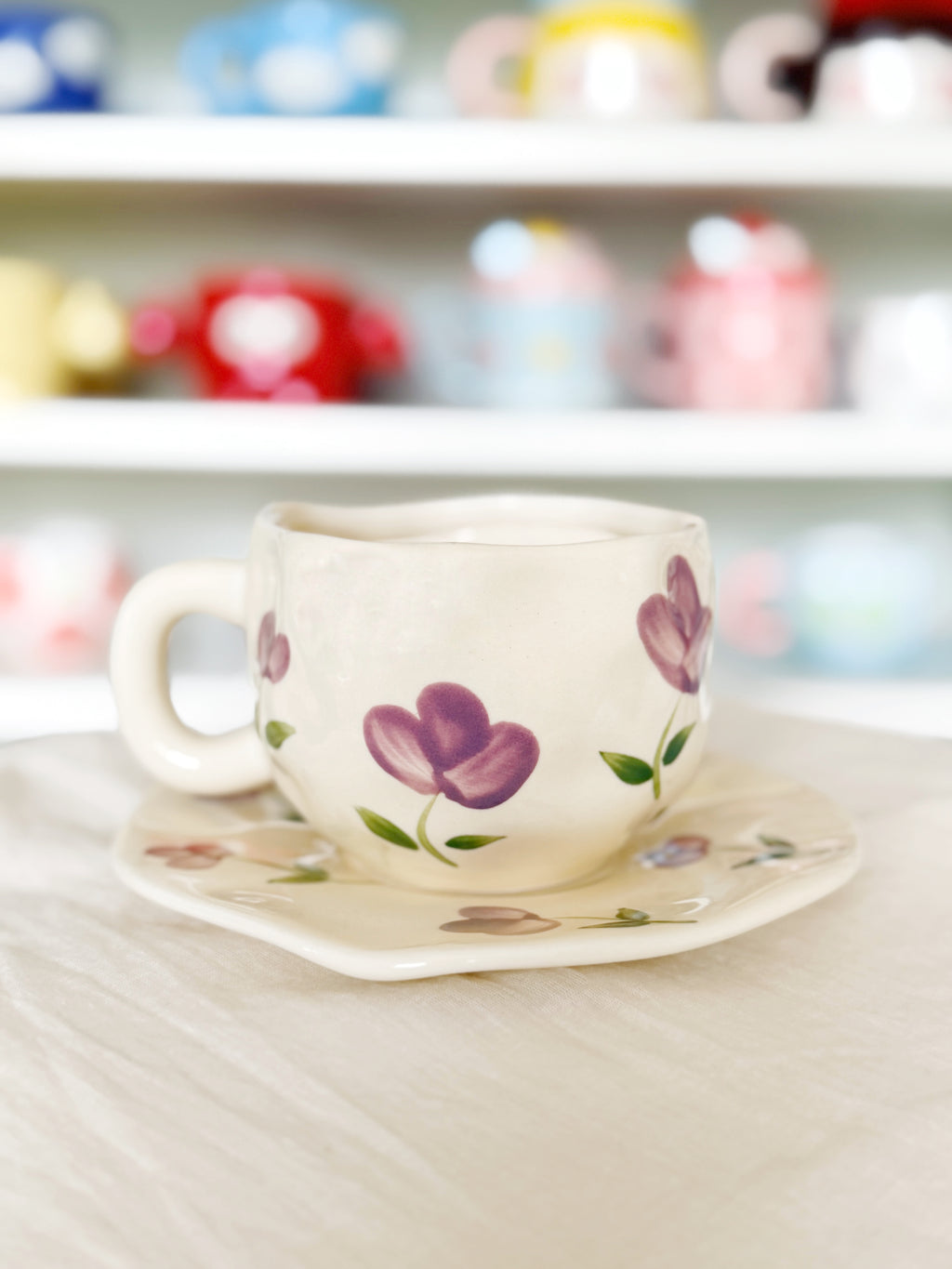 Purple Flower Cup and Saucer Set