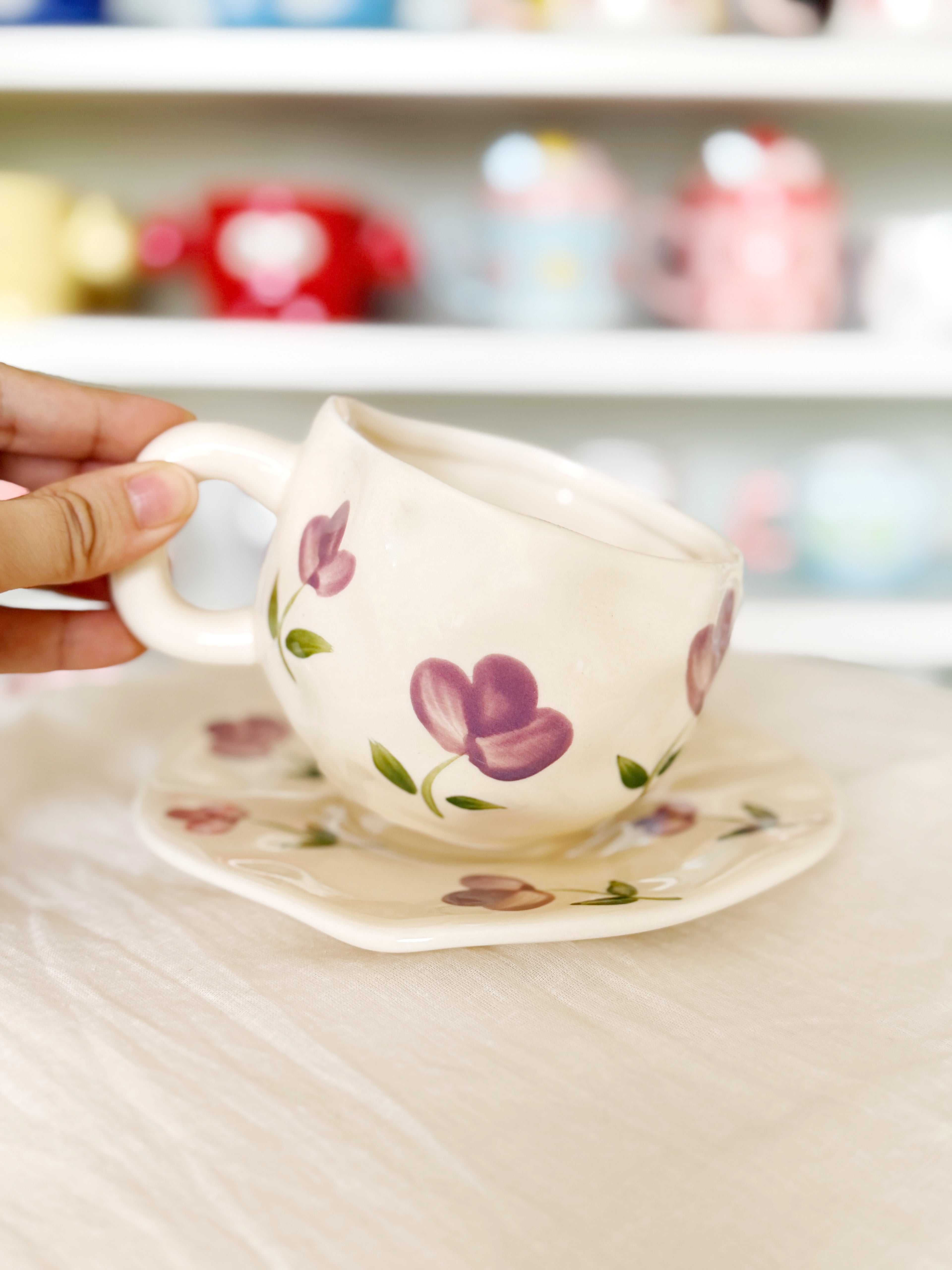 Purple Flower Cup and Saucer Set