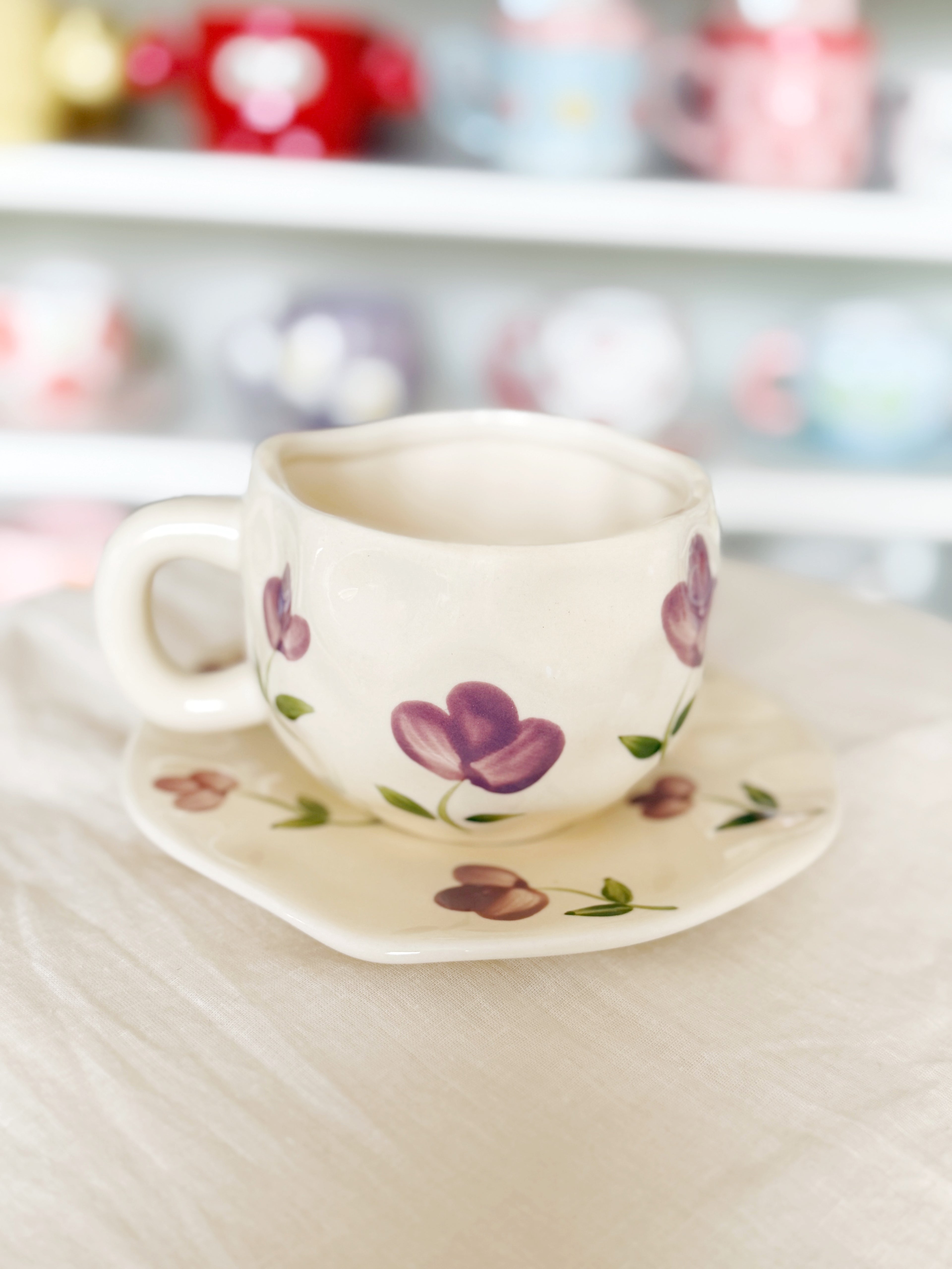 Purple Flower Cup and Saucer Set